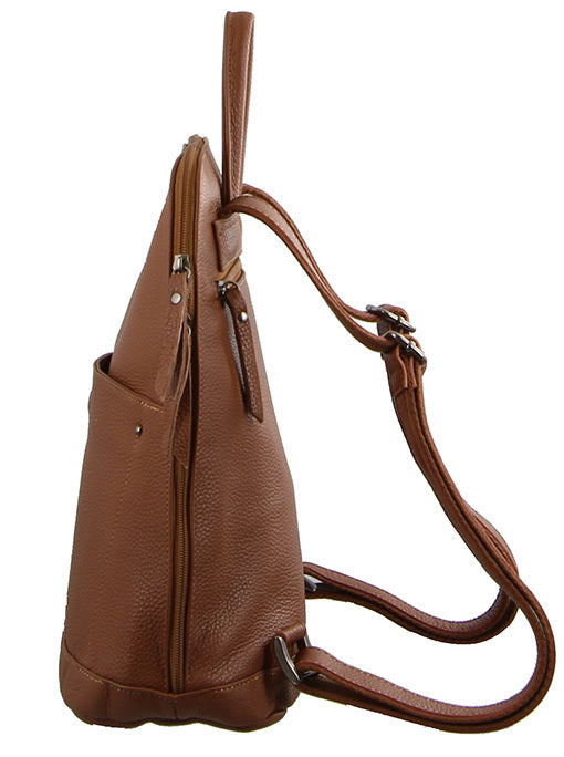 Load image into Gallery viewer, Milleni Ladies Genuine Italian Leather Backpack Bag Twin Zip - Cognac-3