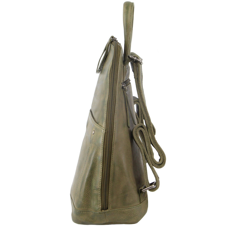 Load image into Gallery viewer, Milleni Ladies Genuine Italian Leather Backpack Bag Twin Zip - Olive-2