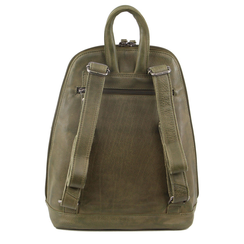 Load image into Gallery viewer, Milleni Ladies Genuine Italian Leather Backpack Bag Twin Zip - Olive-3