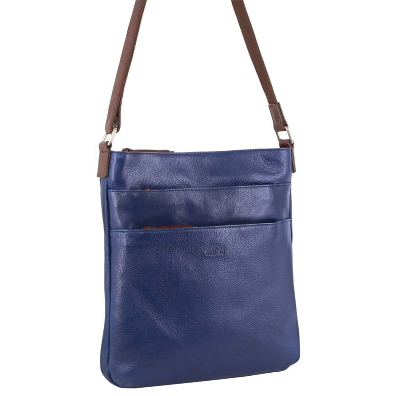 Load image into Gallery viewer, Milleni Womens Italian Leather Bag Soft Nappa Leather Cross-Body Travel - Indigo/Chestnut-0