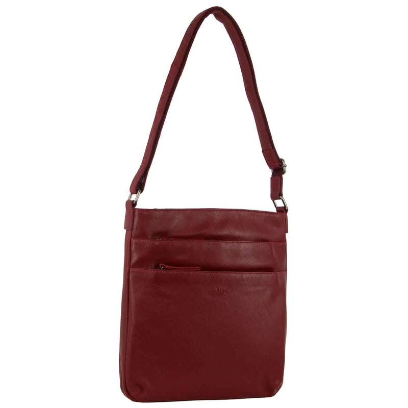 Load image into Gallery viewer, Milleni Ladies Nappa Leather Zip Closure Cross Body Bag Travel - Red-1