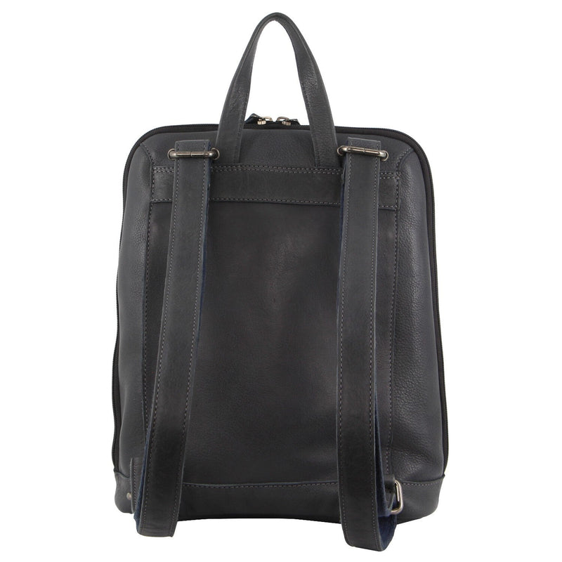 Load image into Gallery viewer, Milleni Ladies Nappa Leather Bag Twin Zip Backpack w/ Zipped Pocket - Teal-3
