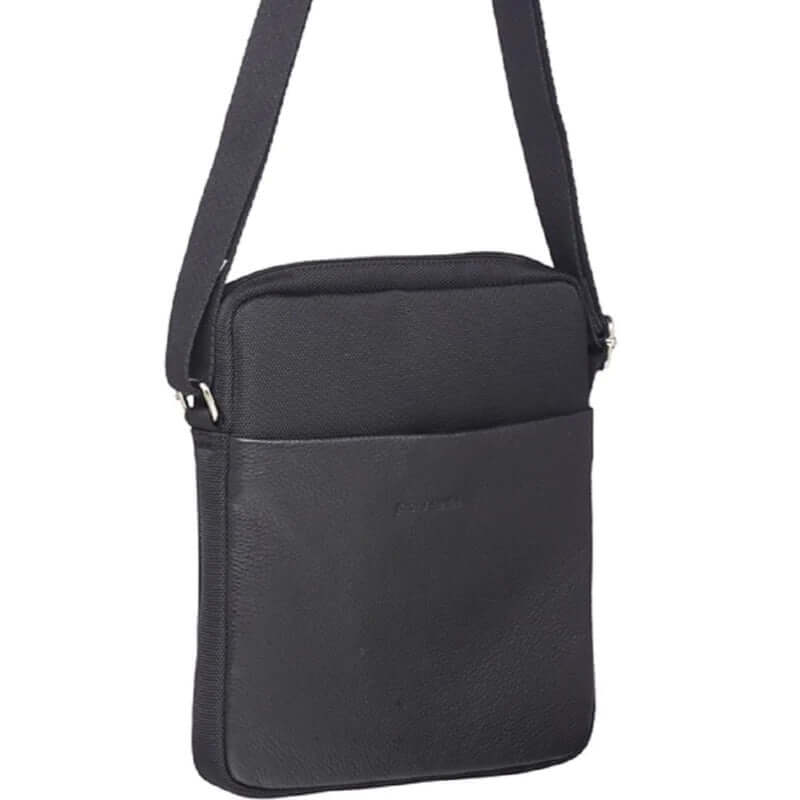 Load image into Gallery viewer, Pierre Cardin Mens Italian Leather iPad Cross Body Bag with Nylon Trim- Black-1