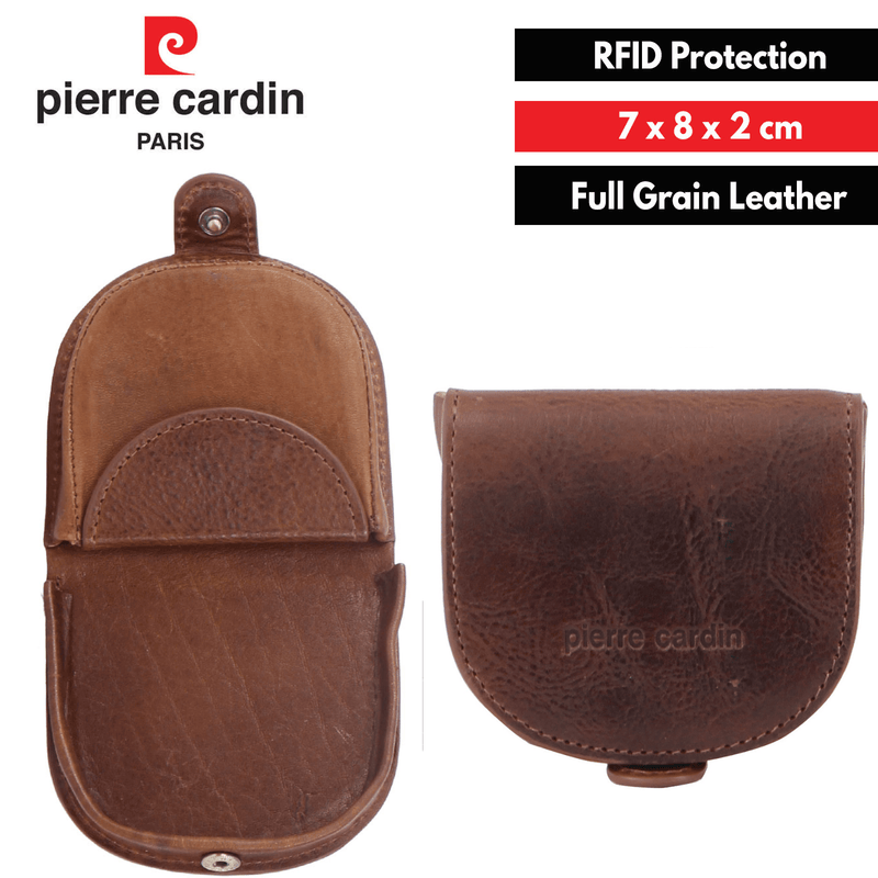 Load image into Gallery viewer, Pierre Cardin Italian Leather Coin Purse Genuine Wallet RFID Protection - Cognac-3
