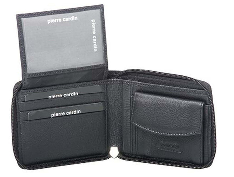 Load image into Gallery viewer, Pierre Cardin Mens Genuine Leather Zip Around Wallet w/ RFID Guard - Black-0