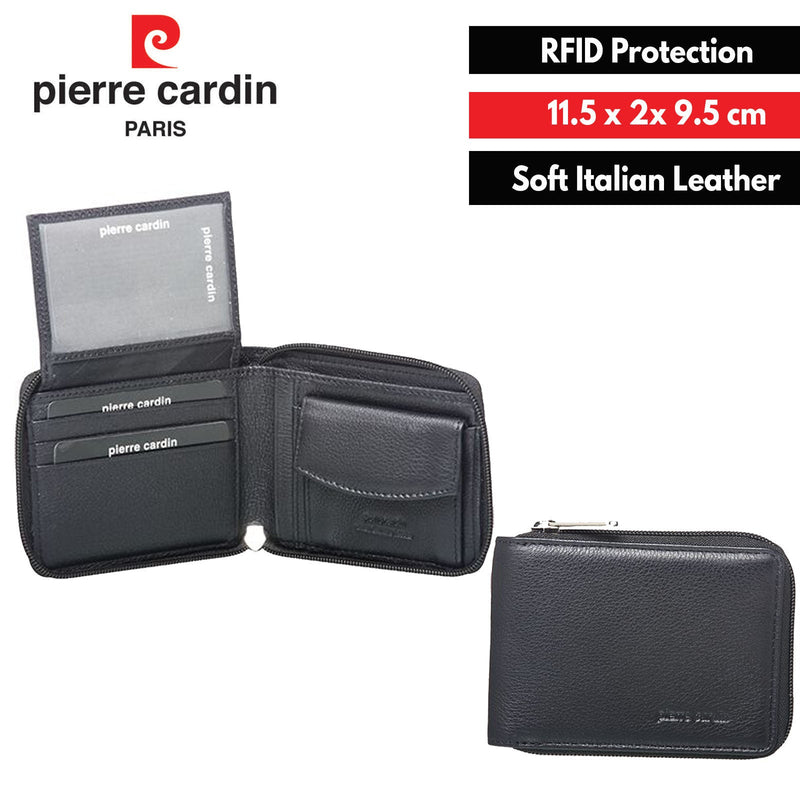 Load image into Gallery viewer, Pierre Cardin Mens Genuine Leather Zip Around Wallet w/ RFID Guard - Black-1