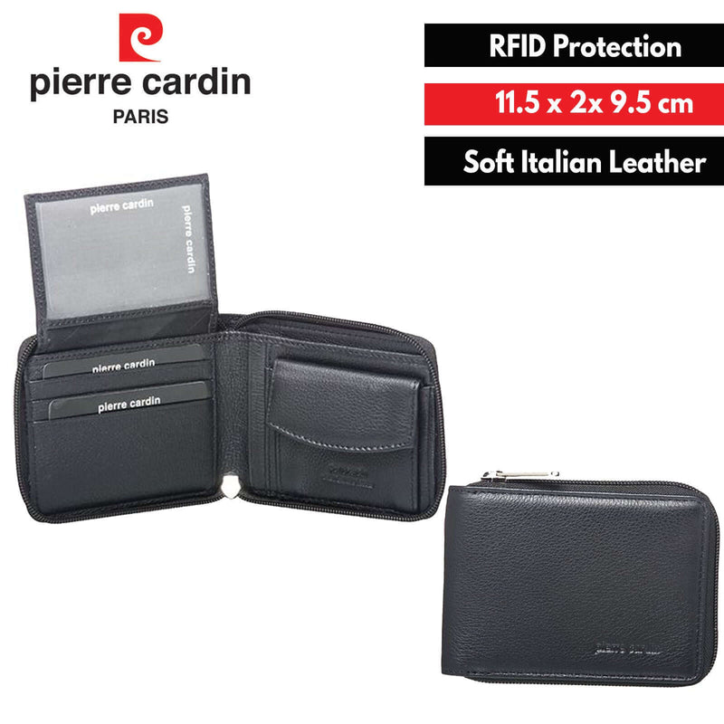 Load image into Gallery viewer, Pierre Cardin Mens Genuine Leather Zip Around Wallet w/ RFID Guard - Black-1