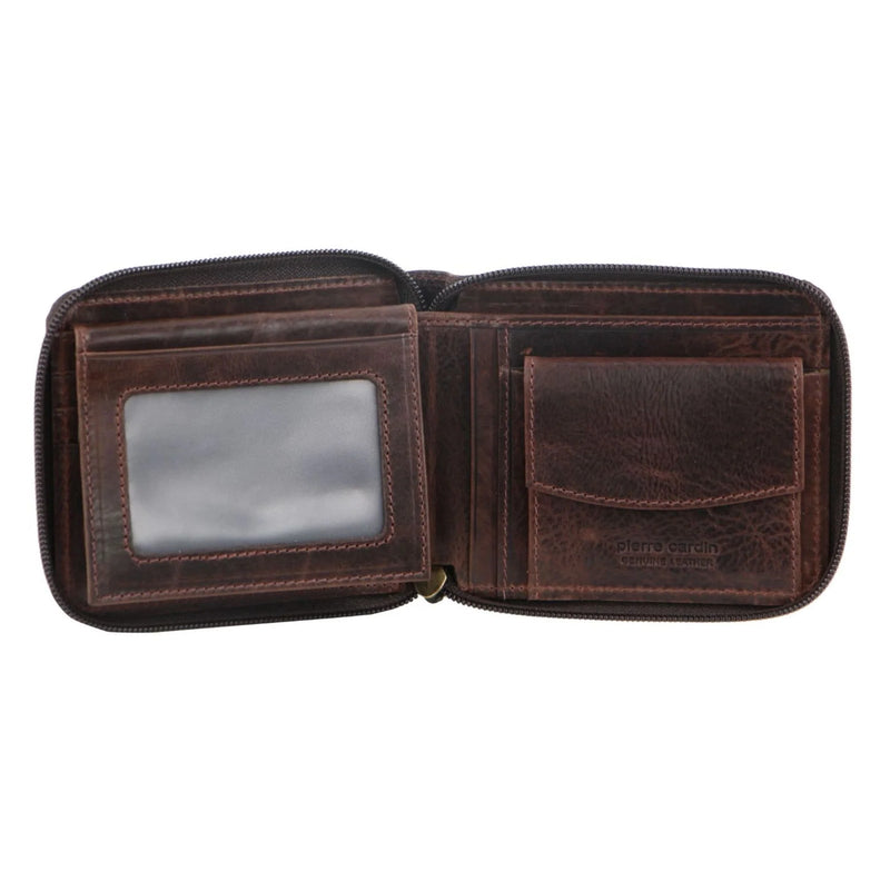 Load image into Gallery viewer, Pierre Cardin Mens Genuine Leather Zip Around Wallet w/ RFID Guard - Chocolate-1