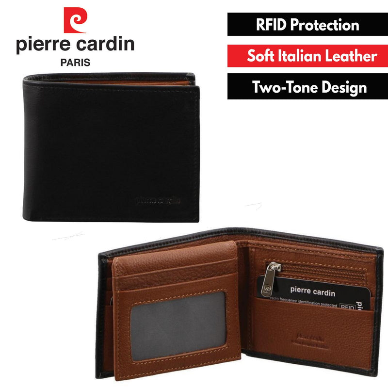 Load image into Gallery viewer, Pierre Cardin Italian Leather Mens Two Tone Bi-Fold Wallet - Black/Cognac-1