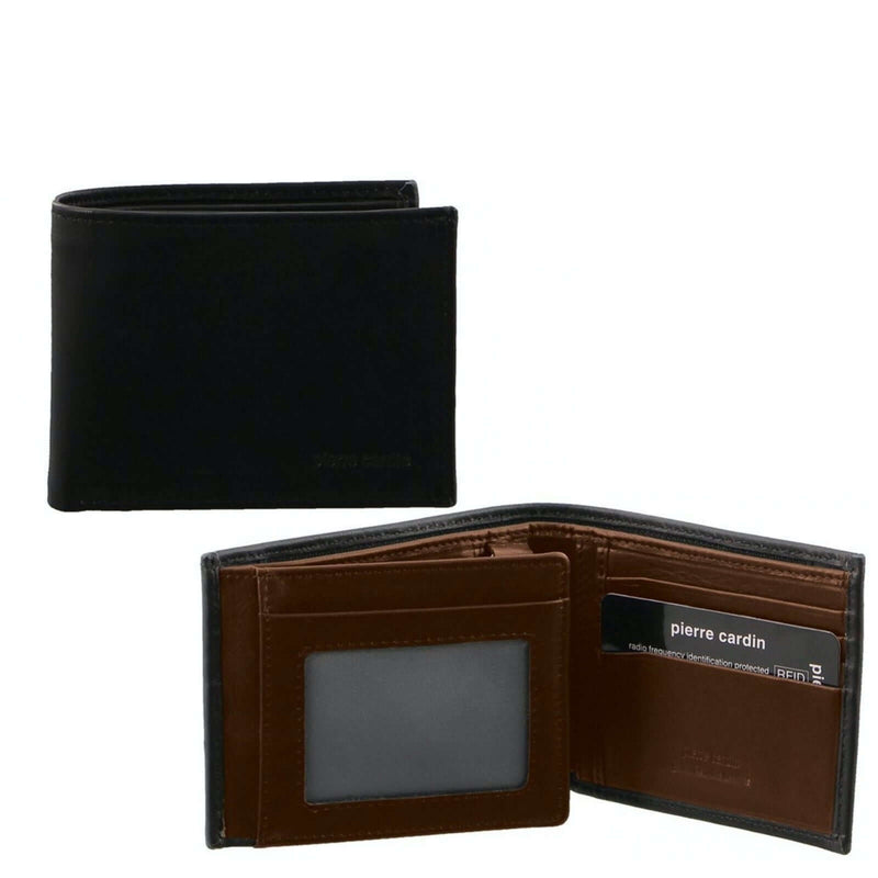Load image into Gallery viewer, Pierre Cardin Italian Genuine Leather Mens Two Tone Bi Fold Wallet- Black/Cognac-0