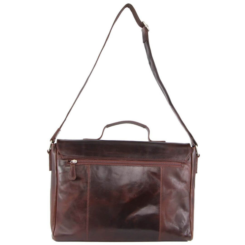 Load image into Gallery viewer, Pierre Cardin Mens Rustic Leather Flap Over 15" Laptop Computer Bag - Dark Chocolate-2
