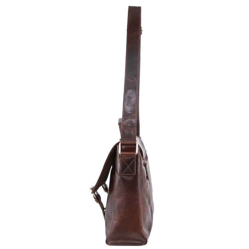 Load image into Gallery viewer, Pierre Cardin Mens Rustic Leather Flap Over 15" Laptop Computer Bag - Dark Chocolate-3