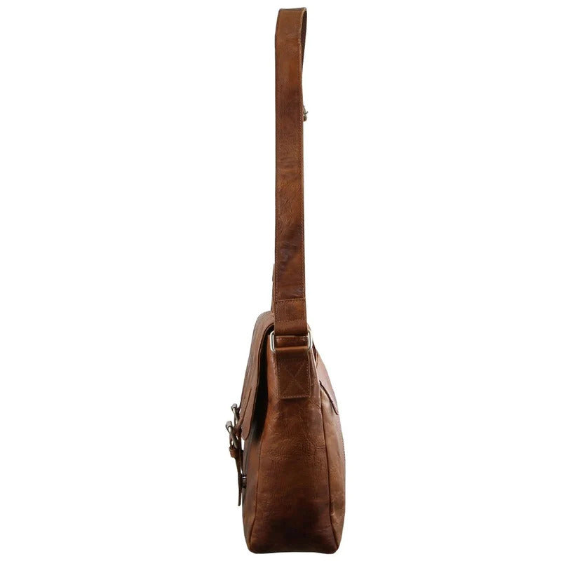Load image into Gallery viewer, Pierre Cardin Mens Rustic Leather Flap Over 15" Laptop Computer Bag - Cognac-2