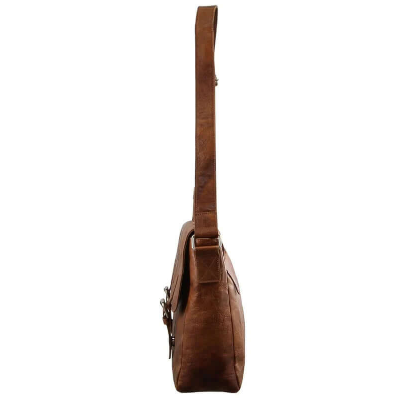 Load image into Gallery viewer, Pierre Cardin Mens Rustic Leather Flap Over 15" Laptop Computer Bag - Cognac-2
