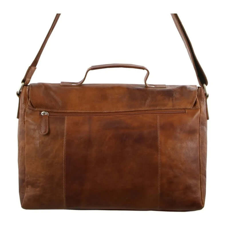 Load image into Gallery viewer, Pierre Cardin Mens Rustic Leather Flap Over 15" Laptop Computer Bag - Cognac-3