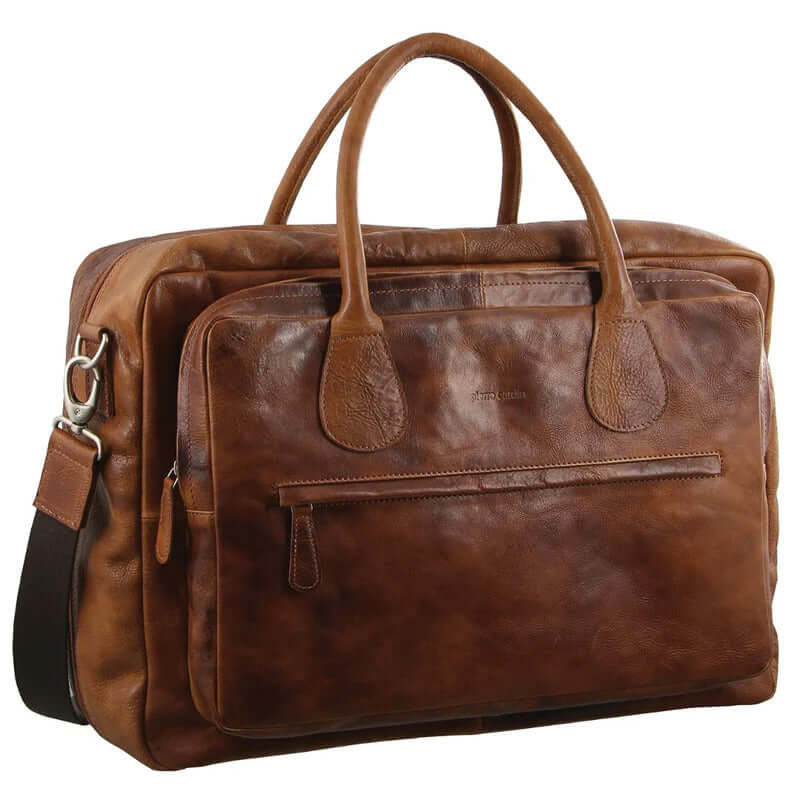 Load image into Gallery viewer, Pierre Cardin Mens Rustic Leather Overnight Bag Weekend Luggage - Cognac-1
