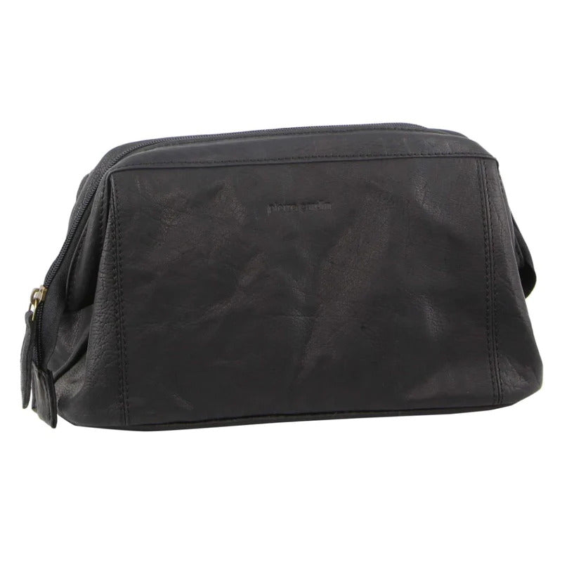 Load image into Gallery viewer, Pierre Cardin Mens Rustic Leather Toiletry Case Bag Travel - Black-0