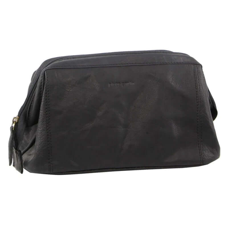 Load image into Gallery viewer, Pierre Cardin Mens Rustic Leather Toiletry Case Bag Travel - Black-1