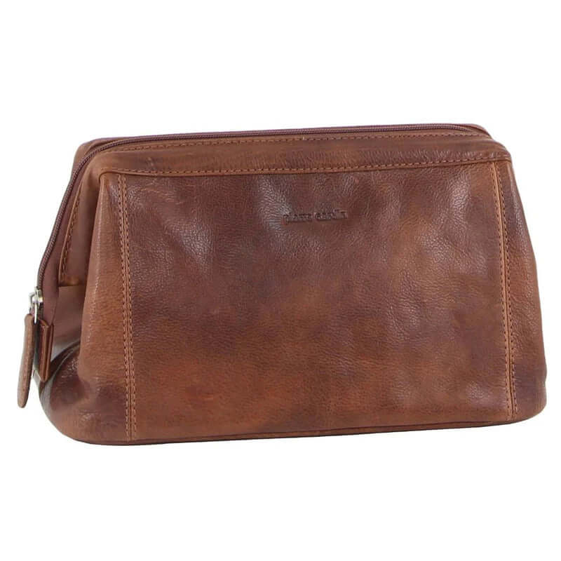 Load image into Gallery viewer, Pierre Cardin Mens Rustic Leather Toiletry Case Bag Travel - Cognac-1