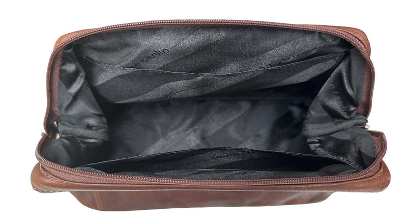 Load image into Gallery viewer, Pierre Cardin Mens Rustic Leather Toiletry Case Bag Travel - Cognac-2