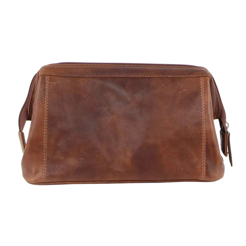 Load image into Gallery viewer, Pierre Cardin Mens Rustic Leather Toiletry Case Bag Travel - Cognac-4