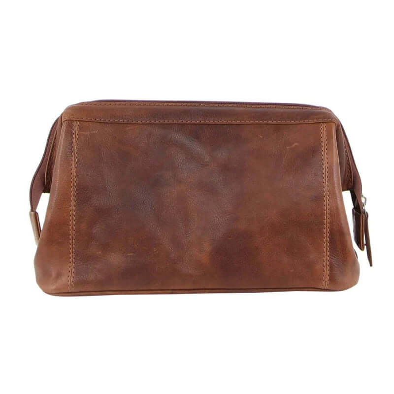 Load image into Gallery viewer, Pierre Cardin Mens Rustic Leather Toiletry Case Bag Travel - Cognac-4