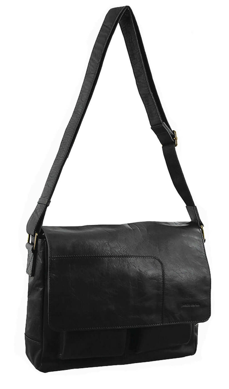 Load image into Gallery viewer, Pierre Cardin Genuine Leather 13" Laptop Computer Messenger Sling Bag Travel Business - Black-0