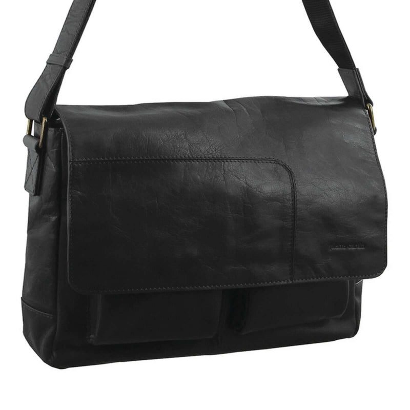 Load image into Gallery viewer, Pierre Cardin Genuine Leather 13" Laptop Computer Messenger Sling Bag Travel Business - Black-2