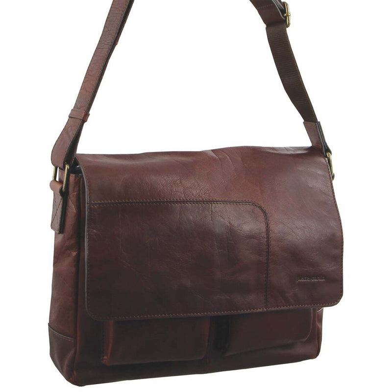 Load image into Gallery viewer, Pierre Cardin Rustic Leather 13" Laptop Computer Messenger Travel Shoulder Bag - Chestnut-1