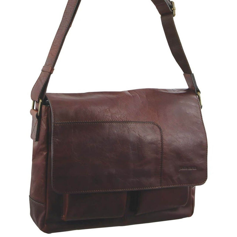 Load image into Gallery viewer, Pierre Cardin Rustic Leather 13" Laptop Computer Messenger Travel Shoulder Bag - Chestnut-0