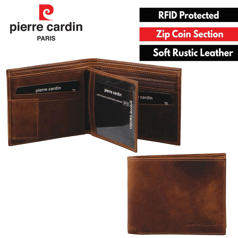 Load image into Gallery viewer, Pierre Cardin Mens Soft Rustic Leather RFID Protected Wallet - Cognac-4