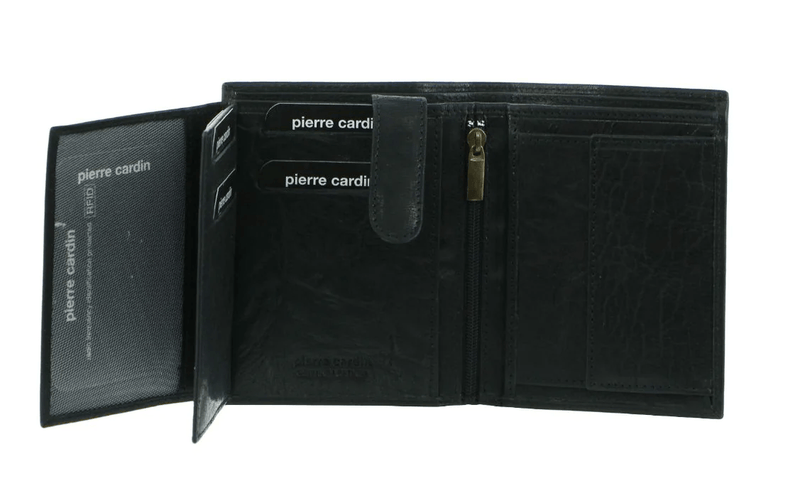 Load image into Gallery viewer, Pierre Cardin Mens Rustic RFID Leather Tri-Fold Wallet Card Holder - Black-0