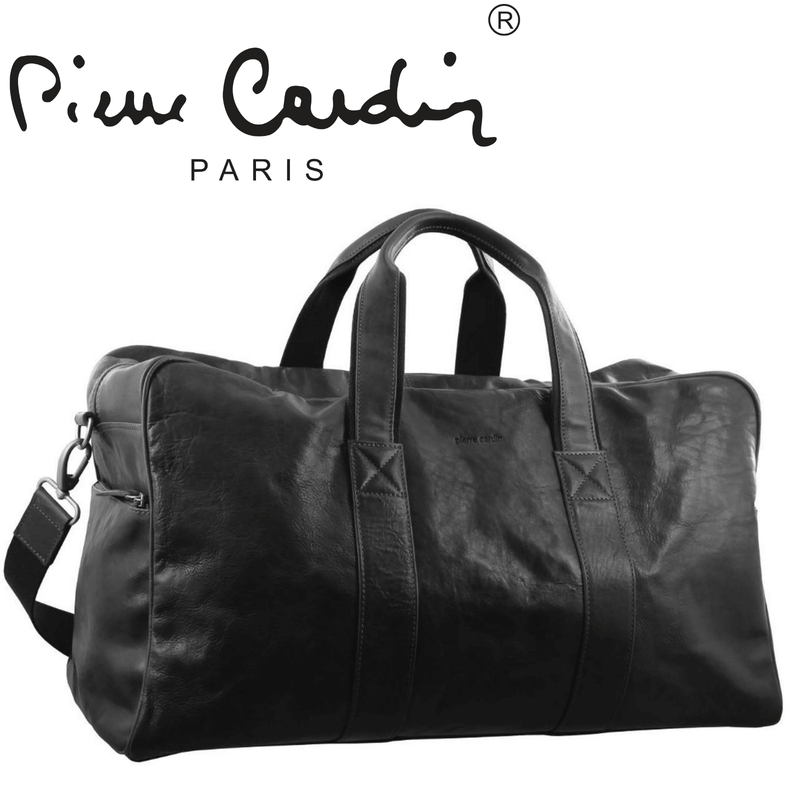 Load image into Gallery viewer, Pierre Cardin Rustic Leather Travel Bag Overnight Business Weekend Luggage Black-4