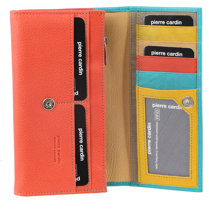Load image into Gallery viewer, Pierre Cardin Italian Genuine Leather Ladies Wallet - Turquoise/Orange-3