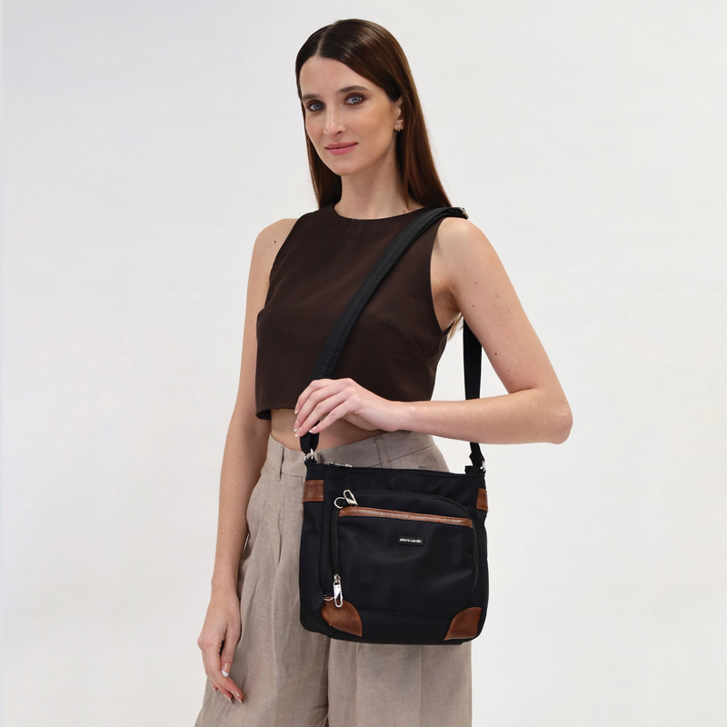 Load image into Gallery viewer, Pierre Cardin Nylon Cross Body Bag Slash Proof Shoulder Anti-Theft in Black-2