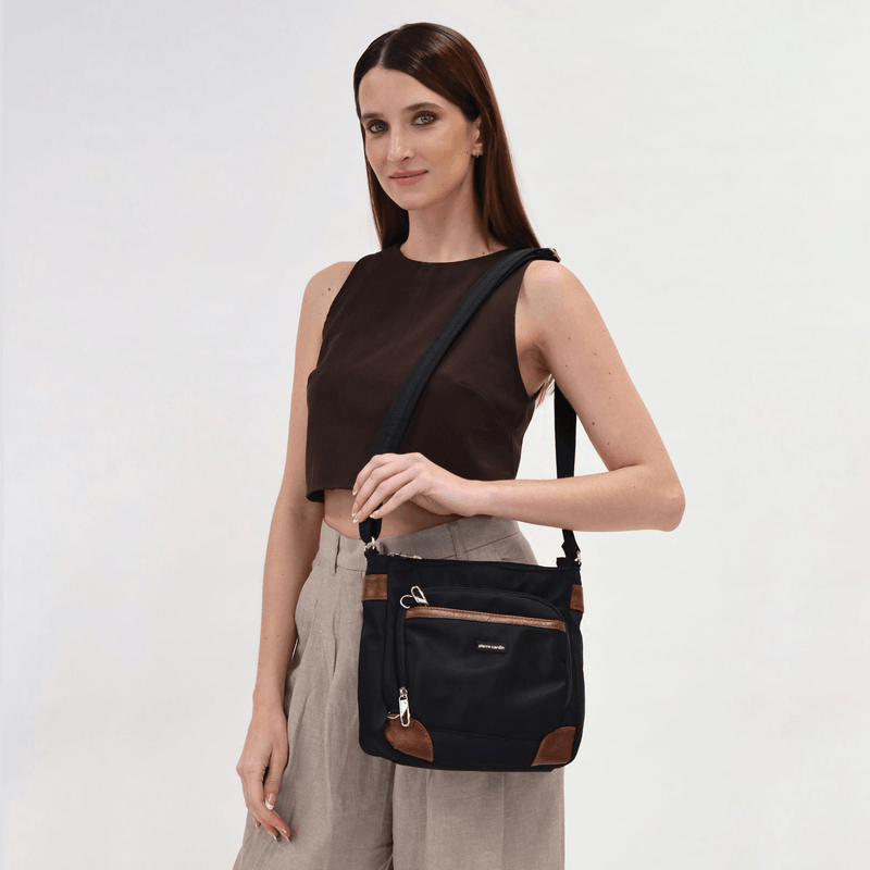 Load image into Gallery viewer, Pierre Cardin Nylon Cross Body Bag Slash Proof Shoulder Anti-Theft in Black-2
