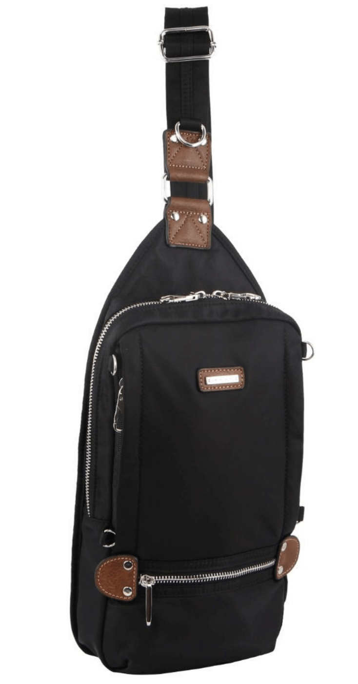 Load image into Gallery viewer, Pierre Cardin Anti-Theft 2-Tone Cross Body Nylon Sling Bag - Black-1
