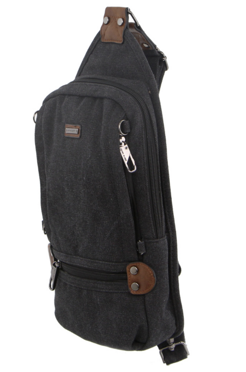 Load image into Gallery viewer, Pierre Cardin Canvas Cross Body Bag Travel Shoulder Sling - Black-3