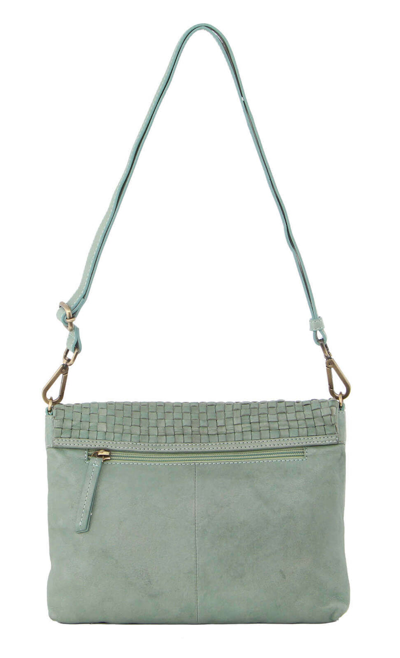 Load image into Gallery viewer, Pierre Cardin Womens Woven Leather Flap Cross-Body Bag/Clutch - Mint Green-2