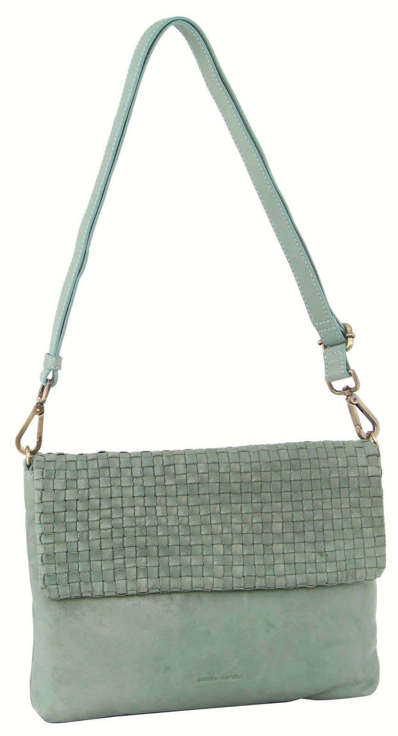 Load image into Gallery viewer, Pierre Cardin Womens Woven Leather Flap Cross-Body Bag/Clutch - Mint Green-1