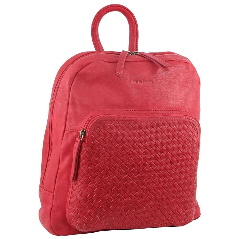 Load image into Gallery viewer, Pierre Cardin Womens Woven Soft Leather Backpack Bag Travel - Red-1