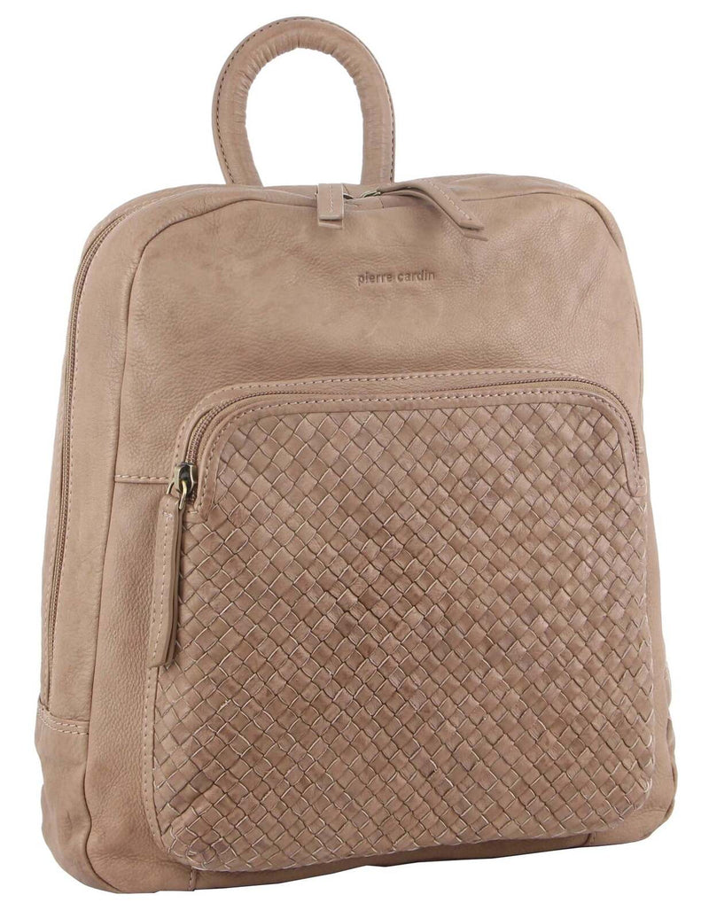 Load image into Gallery viewer, Pierre Cardin Womens Woven Leather Backpack Bag - Taupe-1