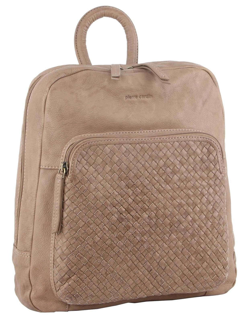 Load image into Gallery viewer, Pierre Cardin Womens Woven Leather Backpack Bag - Taupe-1