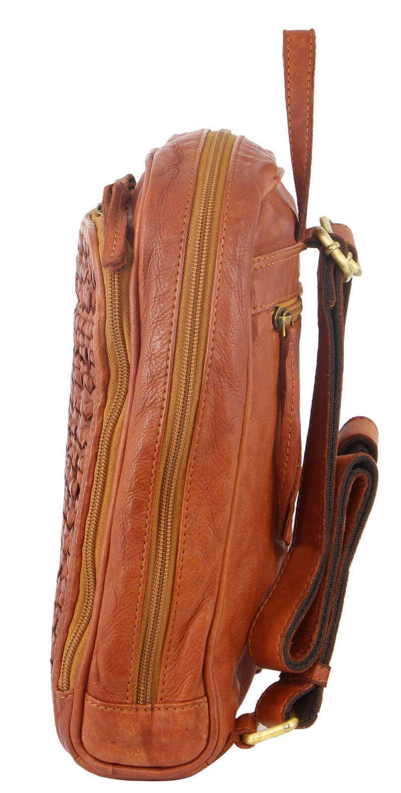 Load image into Gallery viewer, Pierre Cardin Woven Leather Ladies Backpack Bag Travel Satchel Zip - Cognac-3