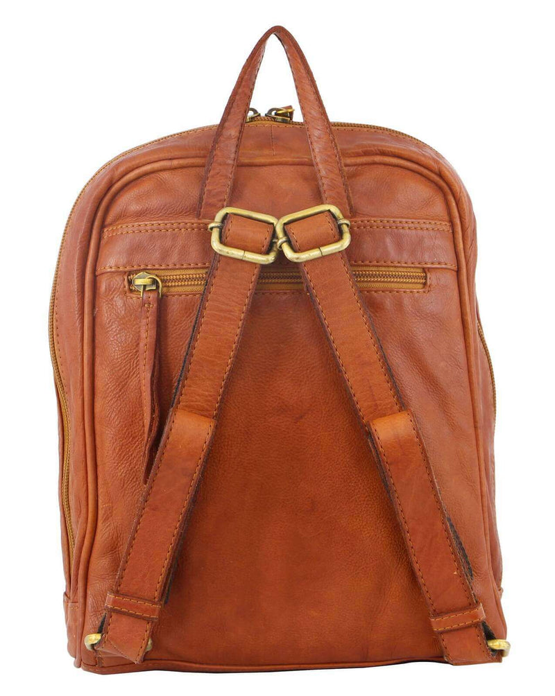Load image into Gallery viewer, Pierre Cardin Woven Leather Ladies Backpack Bag Travel Satchel Zip - Cognac-2