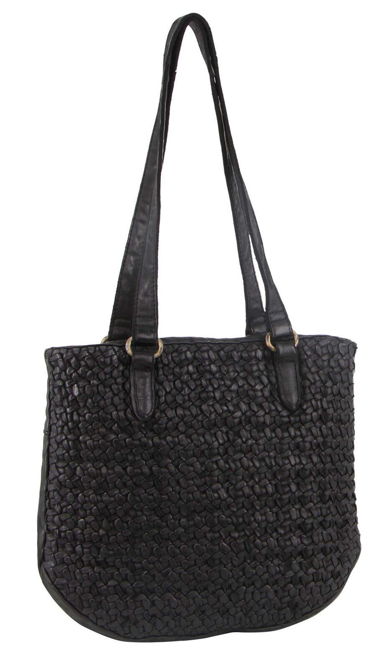 Load image into Gallery viewer, Pierre Cardin Woven Leather Ladies Shoulder Bag - Black-0