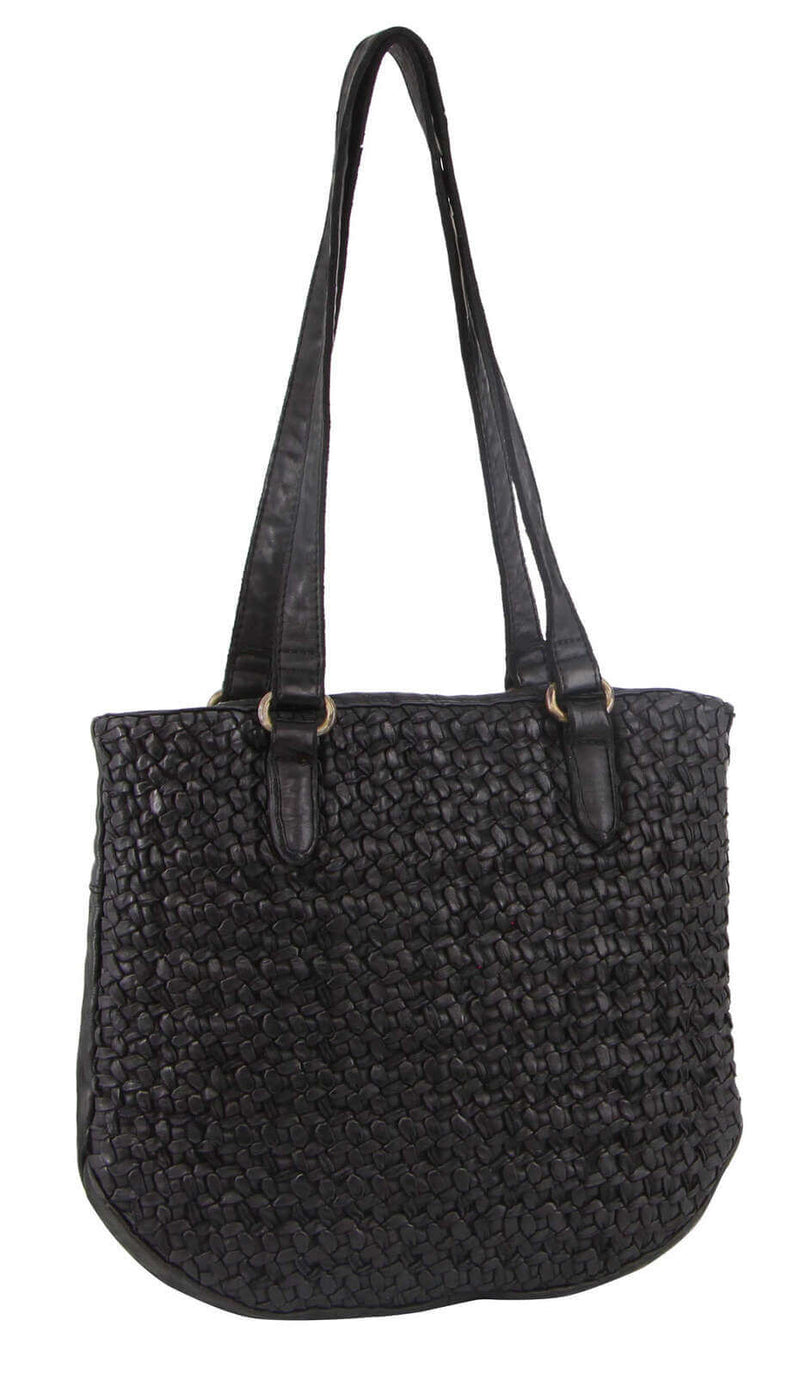 Load image into Gallery viewer, Pierre Cardin Woven Leather Ladies Shoulder Bag - Black-1