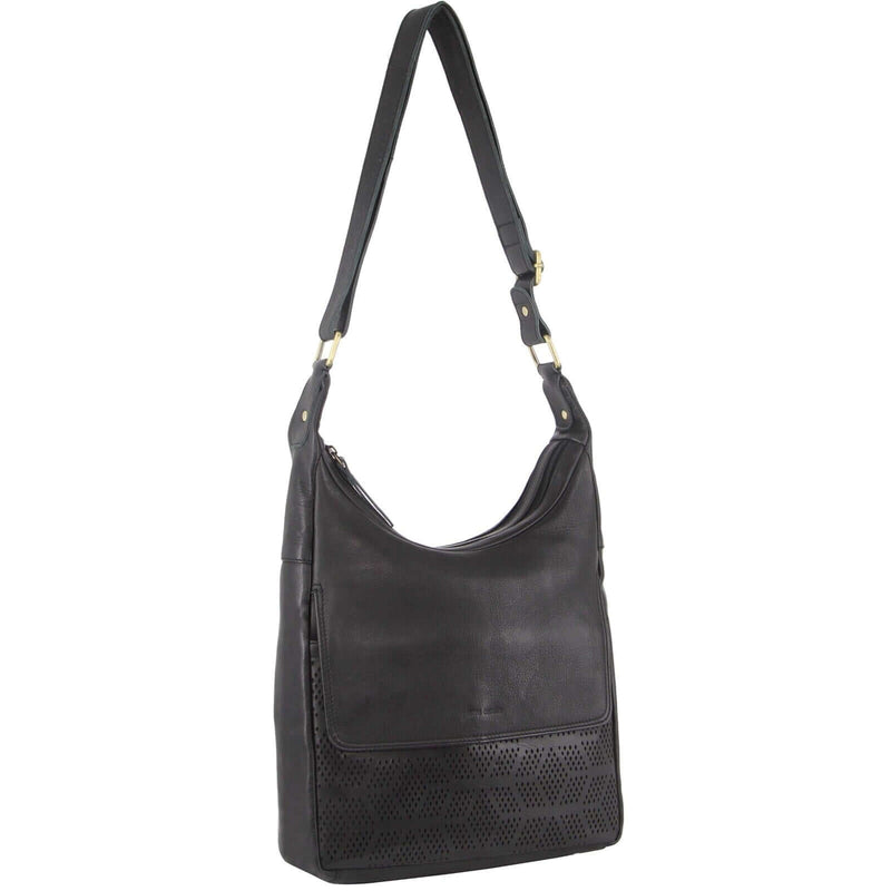 Load image into Gallery viewer, Pierre Cardin Womens Large Leather Multi Zip Perforated Cross-Body Bag - Black-0