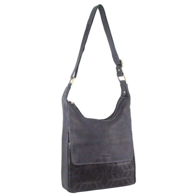 Load image into Gallery viewer, Pierre Cardin Womens Large Leather Multi Zip Perforated Cross-Body Bag - Teal-0