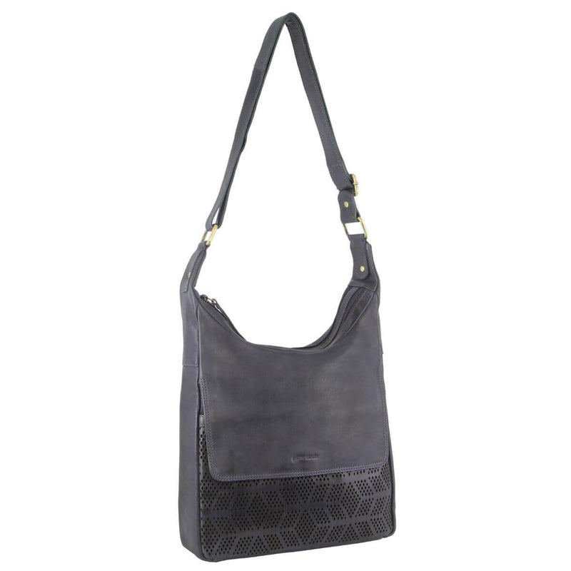 Load image into Gallery viewer, Pierre Cardin Womens Large Leather Multi Zip Perforated Cross-Body Bag - Teal-0